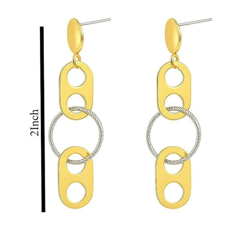 BRIA BY SAAR 925 Sterling Silver Gold-Plated Geometric Dangle Earrings for Women | Dual-Tone Oval and Textured Circle Long Drop Design | Modern Artistic Statement Party Jewellery | Hypoallergenic