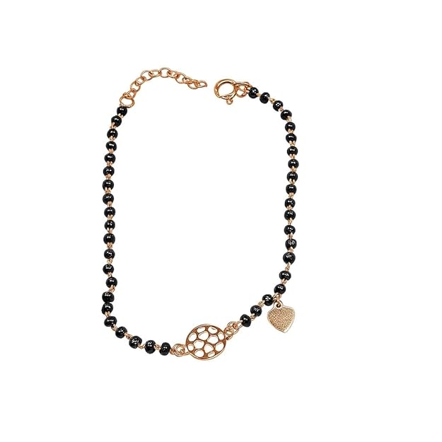 BRIA BY SAAR 925 Sterling Silver Adjustable Black Bead Mangalsutra Bracelet for Women | Modern Heart & Geometric Charm Nazar Bracelet | Skin-Friendly Daily Wear Fine Jewellery | Meaningful Gift for Her