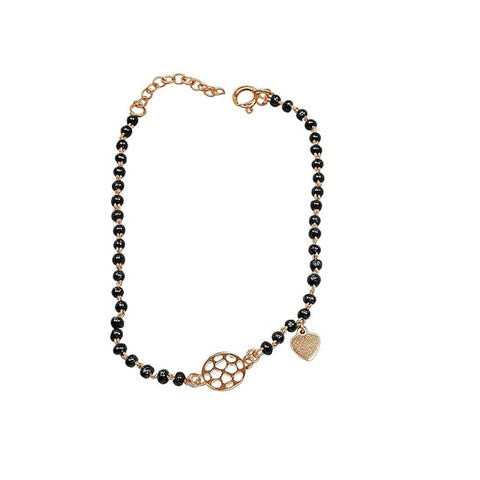 BRIA BY SAAR 925 Sterling Silver Adjustable Black Bead Mangalsutra Bracelet for Women | Modern Heart & Geometric Charm Nazar Bracelet | Skin-Friendly Daily Wear Fine Jewellery | Meaningful Gift for Her