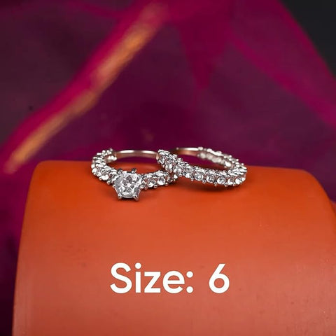 BRIA BY SAAR Elegant Silver-Plated Eternity Engagement & Wedding Ring Set for Women | Round-Cut CZ Solitaire with Matching Eternity Band | Classic Bridal & Anniversary Jewellery Gift | 2-Piece Set