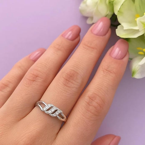 925 Sterling Silver Elegant Twisted Design Finger Ring for Women & Girls | Stylish Silver Ring with Sparkling Stones