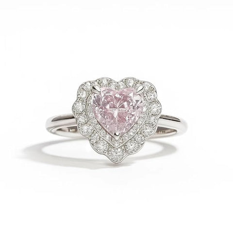 BRIA BY SAAR 925 sterling silver heart design adjustable ring for women & girls | sparkling pink stone with diamond-cut halo | love & elegance