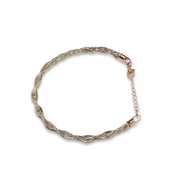 BRIA BY SAAR 925 Sterling Silver Adjustable Twisted Rope Bracelet for Women and Girls | Dual-Tone Rose Gold and Silver Finish | Elegant Handcrafted Minimalist Jewellery | Skin-Friendly Daily Wear Gift
