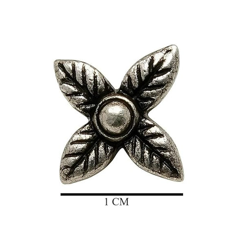 BRIA BY SAAR 925 Sterling Silver Oxidized Four Petal Leaf Nose Pin for Women and Girls | Handcrafted Antique Floral Leaf Nose Stud | Ethnic Vintage Daily Wear Nose Jewelry | Hypoallergenic and Nickel-Free
