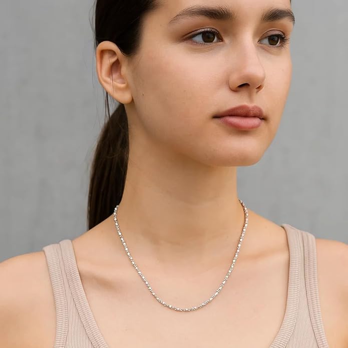 BRIA BY SAAR 925 Sterling Silver Matar Mala Chain for Women & Girls | Elegant Lightweight Beaded Silver Necklace | Traditional Heritage Daily Wear Fine Jewellery