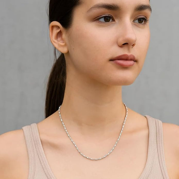 BRIA BY SAAR 925 Sterling Silver Matar Mala Chain for Women & Girls | Elegant Lightweight Beaded Silver Necklace | Traditional Heritage Daily Wear Fine Jewellery