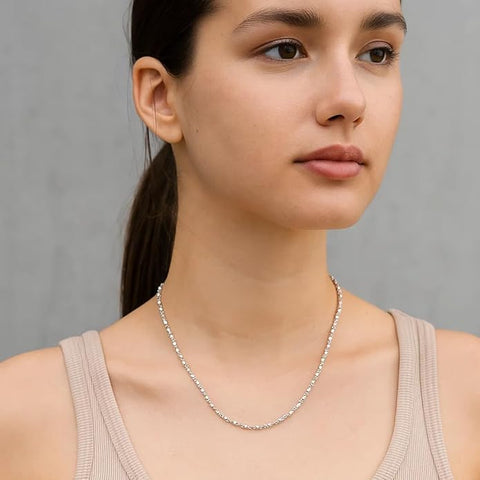 BRIA BY SAAR 925 Sterling Silver Matar Mala Chain for Women & Girls | Elegant Lightweight Beaded Silver Necklace | Traditional Heritage Daily Wear Fine Jewellery