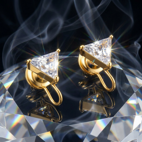 Bria By Saar 18K Gold Triangular Stud Setting Earrings For Women & Girls | Premium Glossy Finish Anti-Tarnish Earrings | Stylish Daily Wear Fashion Jewellery For Party, Casual & Gifting (Pair)