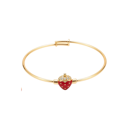 Bria By Saar Stainless Steel Gold-Plated Adjustable Strawberry Charm Jewellery Set For Kids | Korean Aesthetic Bracelet & Necklace Set | Cute Stylish Fashion Jewellery For Girls | Lightweight Daily Wear Gift (Set of 4)