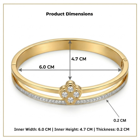 Bria By Saar Stainless Steel Golden Adjustable Gold Plated Kada Bracelet With Greek Key Pattern For Women | Premium Anti-Tarnish Open Cuff Bracelet | Stylish Daily Wear Fashion Jewellery