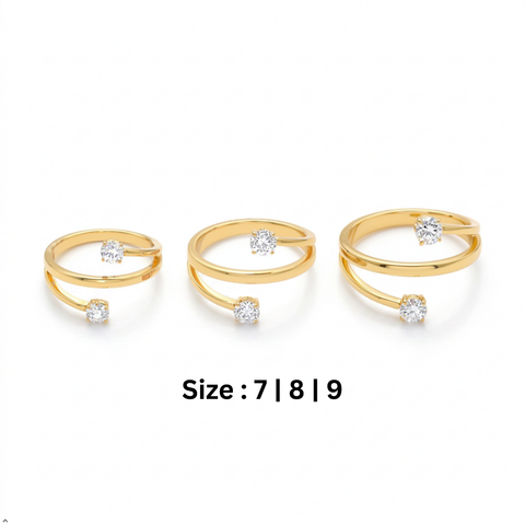 Bria By Saar Stainless Steel Golden Adjustable Gold-Plated Ring With Zircon For Women & Girls | Elegant Anti-Tarnish Statement Finger Ring | Lightweight Daily Wear Fashion Jewellery | (Size- 8)