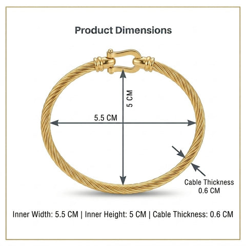 Bria By Saar Stainless Steel Golden Adjustable Gold Plated Kada Bracelet With Greek Key Pattern For Women | Premium Anti-Tarnish Open Cuff Bracelet | Stylish Daily Wear Fashion Jewellery