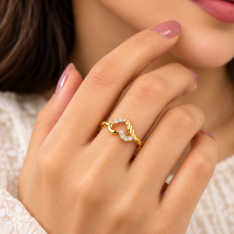 Gold Plated Floral Bypass Ring for Women, Open Band ,  Size 8
