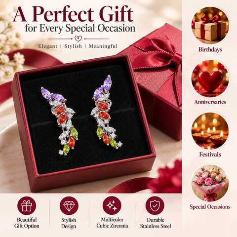Multicolor Crystal Branch Dangle Earrings for Women, Silver Tone