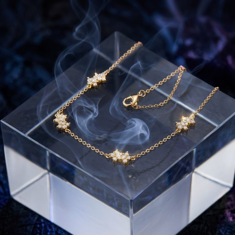 Bria By Saar 18K Gold Station Necklace With Clover Charm Chain For Men & Women | Premium Glossy Finish Anti-Tarnish Necklace | Stylish Daily Wear Fashion Jewellery For Party, Casual & Gifting