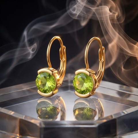 18K Gold Triangular Stud Setting Earrings For Women & Girls | Premium Glossy Finish Anti-Tarnish Earrings | Stylish Daily Wear Fashion Jewellery For Party, Casual & Gifting | Golden/Green | (Pair)