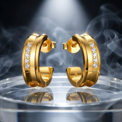 Bria By Saar Copper Gold-Plated Cubic Zirconia Stud Earrings For Women & Girls | Premium Glossy Finish Anti-Tarnish Earrings | Stylish Daily Wear Fashion Jewellery For Party, Casual & Gifting (Pair)