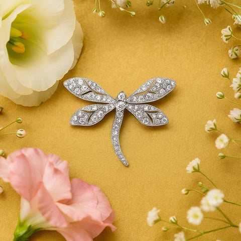 Elegant Silver Dragonfly Hair Clip with Pave Cubic Zirconia