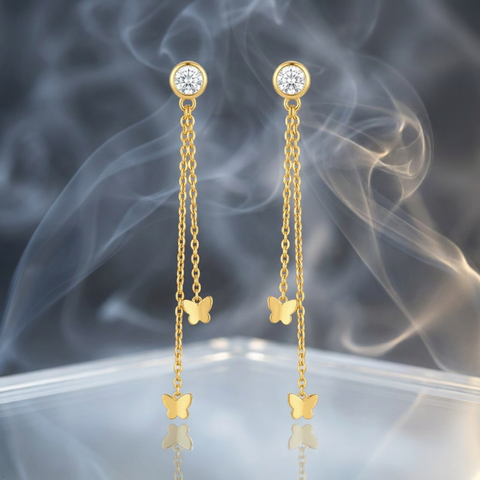 Bria By Saar 18K Gold Plated Butterfly Tassel Drop Earrings for Women & Girls | Luxury Crystal Long Chain Earrings | Premium Korean Style Statement Party Wear Fashion Jewellery | Elegant Gift for Her