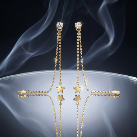 Bria By Saar 18K Gold Plated Crystal Tassel Earrings for Women & Girls | Korean Style Long Chain Floral Drop Earrings | Anti Tarnish Lightweight Party Wear Fashion Jewellery