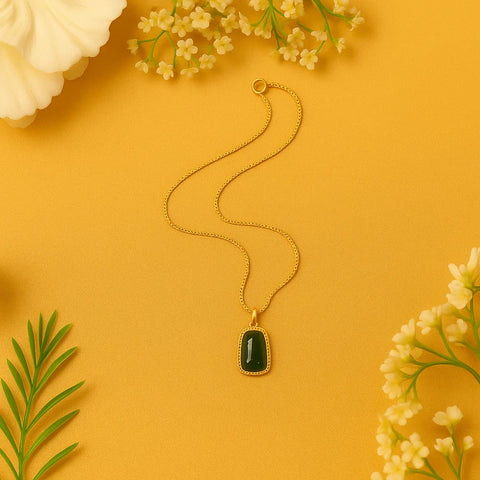 Elegant Gold-Plated Pendant Necklace with Green Stone