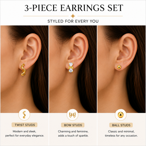 18K Gold Plated Cubic Zirconia Hoop Earrings For Women & Girls | Premium Glossy Finish Anti-Tarnish Earrings | Stylish Daily Wear Fashion Jewellery For  (Pair of 3)