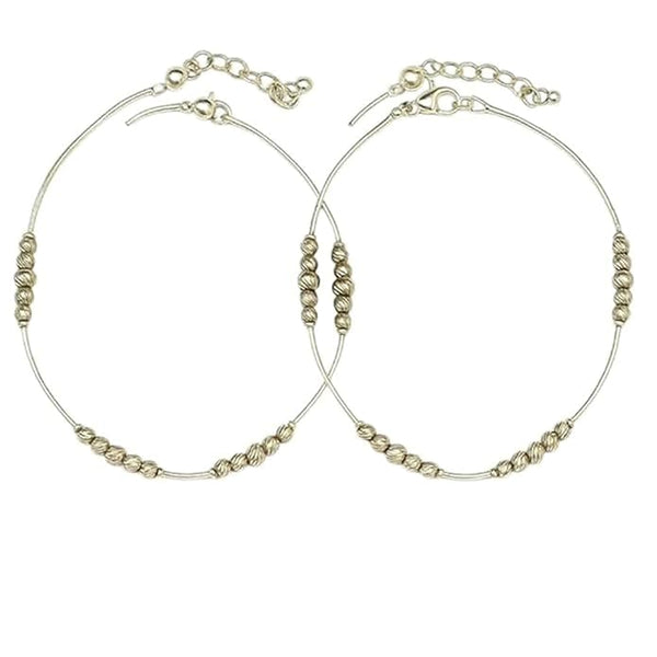 925 Sterling Silver Moving Ball Snake Pattern Anklet for Women & Girls | Pack of 2 (Pair) | Hallmarked & Certified Adjustable Beaded Payal | Fine Jewellery Gift