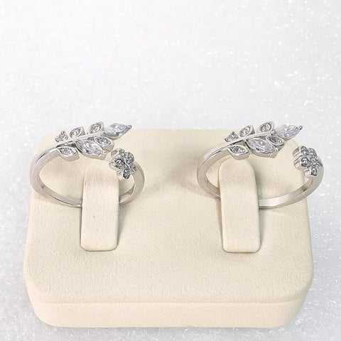 BRIA BY SAAR 925 Sterling Silver Adjustable Leaf & Flower Ring/Toe Ring with Sparkling CZ Stones – Elegant Versatile Jewellery for Women & Girls (1 Pair)