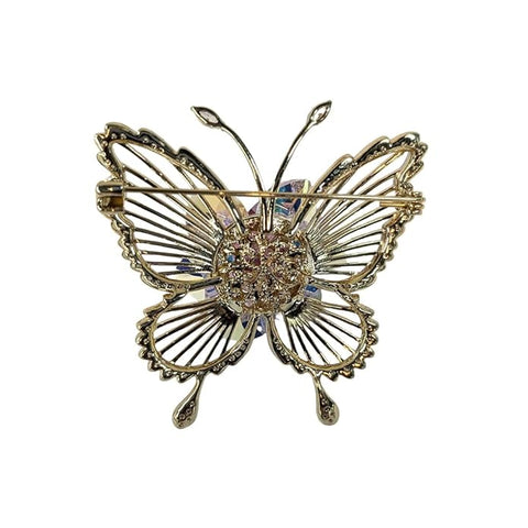 Elegant Swarovski Glass Butterfly Shaped Brooch with Floral Pink Stones & Rhinestone Detailing – Stylish Jewelry Pin for Women’s Party & Formal Wear