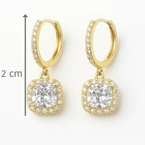 BRIA BY SAAR 925 Sterling Silver Gold-Plated Drop Earrings for Women | Brilliant Round CZ Halo Dangle with Pavé Hoop Design | Luxury Wedding, Bridal & Party Fine Jewellery | Hypoallergenic
