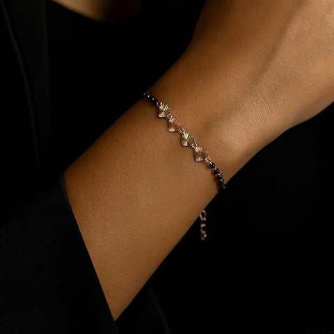 925 Sterling Silver Adjustable Black Beads Bracelet for Girls & Women | Elegant Heart Motif Mangalsutra Style Jewelry | Skin-Friendly Accessory