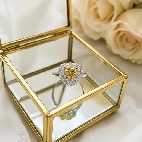 BRIA BY SAAR 925 Sterling Silver Yellow Zircon Heart Cocktail Ring for Women and Girls | Adjustable Designer Sparkling Halo Ring | Modern and Ethnic Fine Jewellery Gift | Hypoallergenic