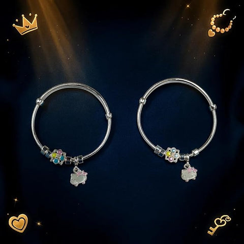 BRIA BY SAAR 925 Silver Adjustable Baby Bangles | Cute Kitty & Colorful Flower Charm Design | Safe & Skin-Friendly Jewellery for Boys & Girls (Age 0–5 Years)