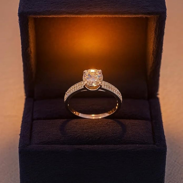 BRIA BY SAAR 925 Sterling Silver Solitaire Ring for Women & Girls | Sparkling Polka Dot CZ Band | Elegant Everyday & Party Fine Jewellery