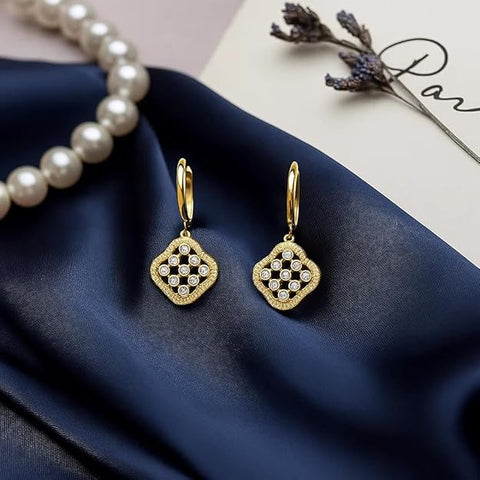 BRIA BY SAAR 925 Sterling Silver Gold-Plated Drop Earrings for Women | Sparkling Diamond-Shaped Dangle with Pavé CZ Stones | Elegant Daily & Party Fine Jewellery | Hypoallergenic
