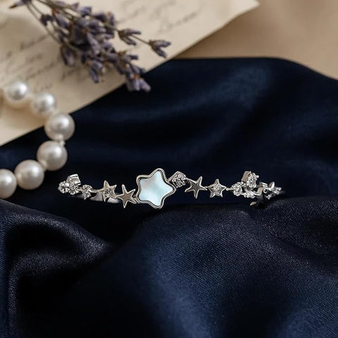 925 Sterling Silver Adjustable Star & Crystal Charm Bracelet for Girls and Women | Elegant Celestial Design Wristwear