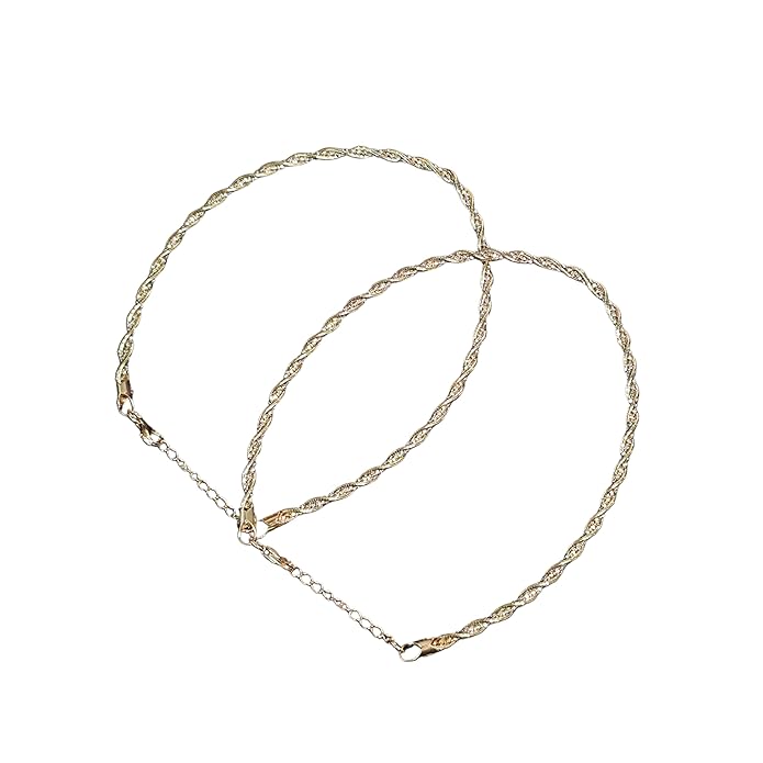 BRIA BY SAAR 925 Sterling Silver Triple-Tone Twisted Chain Anklet Pair for Women & Girls | Elegant Silver, Rose Gold & Gold Plated Design | Hypoallergenic Fine Jewellery Gift (Pack of 2)