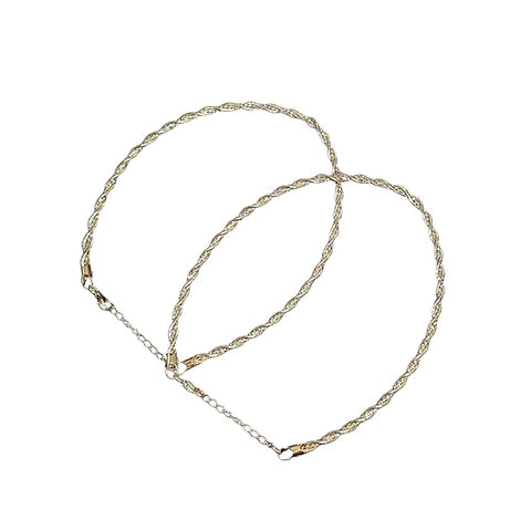 BRIA BY SAAR 925 Sterling Silver Triple-Tone Twisted Chain Anklet Pair for Women & Girls | Elegant Silver, Rose Gold & Gold Plated Design | Hypoallergenic Fine Jewellery Gift (Pack of 2)