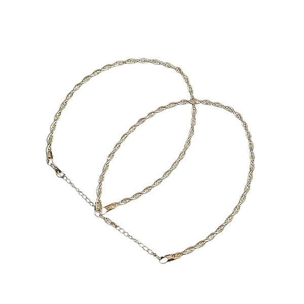 BRIA BY SAAR 925 Sterling Silver Triple-Tone Twisted Chain Anklet Pair for Women & Girls | Elegant Silver, Rose Gold & Gold Plated Design | Hypoallergenic Fine Jewellery Gift (Pack of 2)