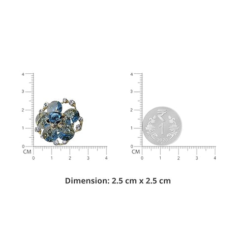 BRIA BY SAAR Swarovski Glass Flower Brooch for Women | Brilliant Blue Crystal Petals with Golden Finish | Elegant Rhinestone Accented Jewelry Pin for Weddings, Parties, and Festive Wear