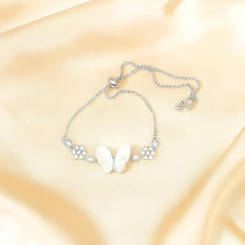 BRIA BY SAAR 925 Sterling Silver Butterfly Charm Bracelet for Women and Girls | Iridescent Mother of Pearl Butterfly Design | Adjustable Fine Jewellery for Daily and Party Wear | Elegant Birthday and Anniversary Gift
