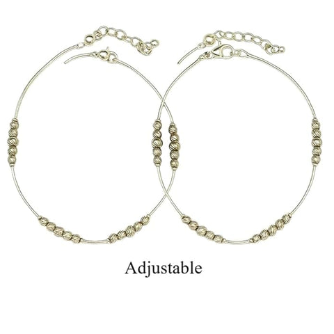 BRIA BY SAAR 925 Sterling Silver Moving Ball Snake Pattern Anklet for Women & Girls | Pack of 2 (Pair) | Hallmarked & Certified Adjustable Beaded Payal | Fine Jewellery Gift