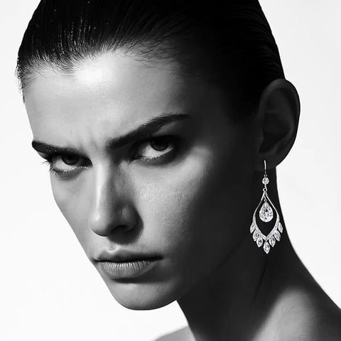 BRIA BY SAAR 925 Sterling Silver Teardrop CZ Dangle Earrings for Women | Elegant Marquise-Cut Accents with Halo Drop Design | Luxury Wedding, Bridal and Party Fine Jewellery | Hypoallergenic