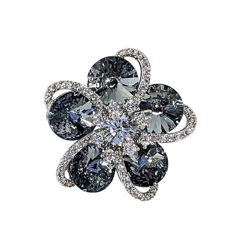 Swarovski Glass Blue Crystal Flower Brooch with Sparkling Silver Rhinestones – Silver-Tone With Cubic Zirconia Accents Pin for Women’s Party, Wedding, Festive & Formal Wear