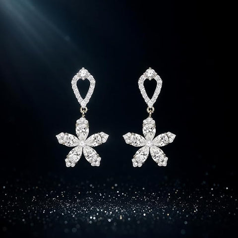 925 Silver Jewellery Luxury Floral Crystal Drop Earrings for Women – Designer-Inspired Statement Jewelry with Pave Stones – Ideal for Weddings, Parties & Special Occasions