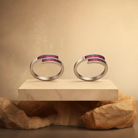 BRIA BY SAAR 925 Sterling Silver Adjustable Ring/Toe Ring for Women & Girls | Elegant Pink Stone Dual Band Design | Hypoallergenic Fine Jewelry Gift (1 Pair)