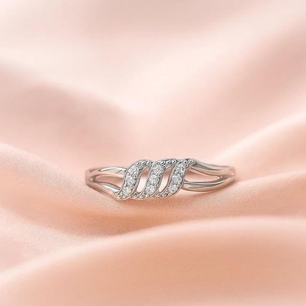 925 Sterling Silver Elegant Twisted Design Finger Ring for Women & Girls | Stylish Silver Ring with Sparkling Stones