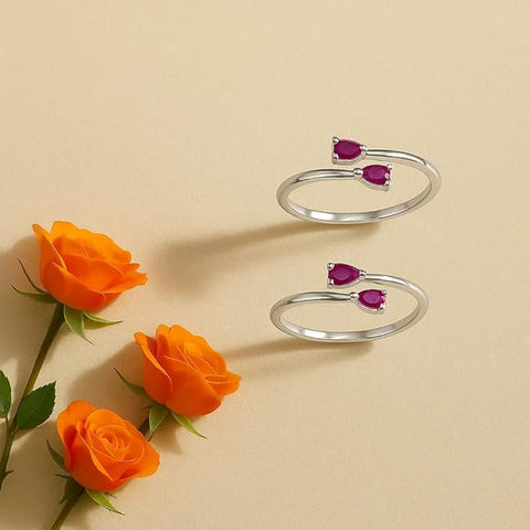 BRIA BY SAAR 925 Sterling Silver Adjustable Ring/Toe Ring for Women & Girls | Elegant Pear-Cut Pink Stone Design | Hypoallergenic Fine Jewelry Gift (1 Pair)