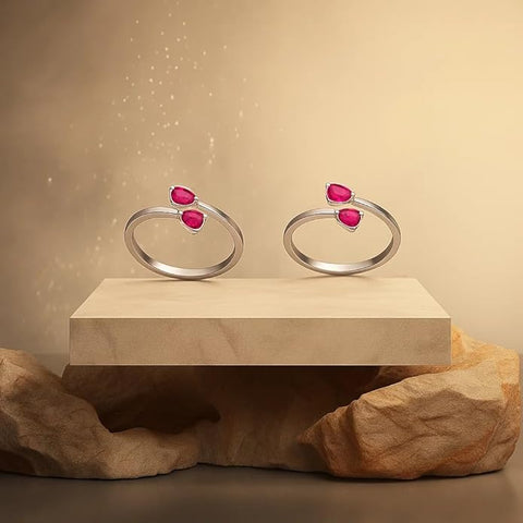 BRIA BY SAAR 925 Sterling Silver Adjustable Ring/Toe Ring for Women & Girls | Elegant Pear-Cut Pink Stone Design | Hypoallergenic Fine Jewelry Gift (1 Pair)