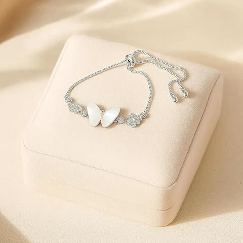 BRIA BY SAAR 925 Sterling Silver Butterfly Charm Bracelet for Women and Girls | Iridescent Mother of Pearl Butterfly Design | Adjustable Fine Jewellery for Daily and Party Wear | Elegant Birthday and Anniversary Gift